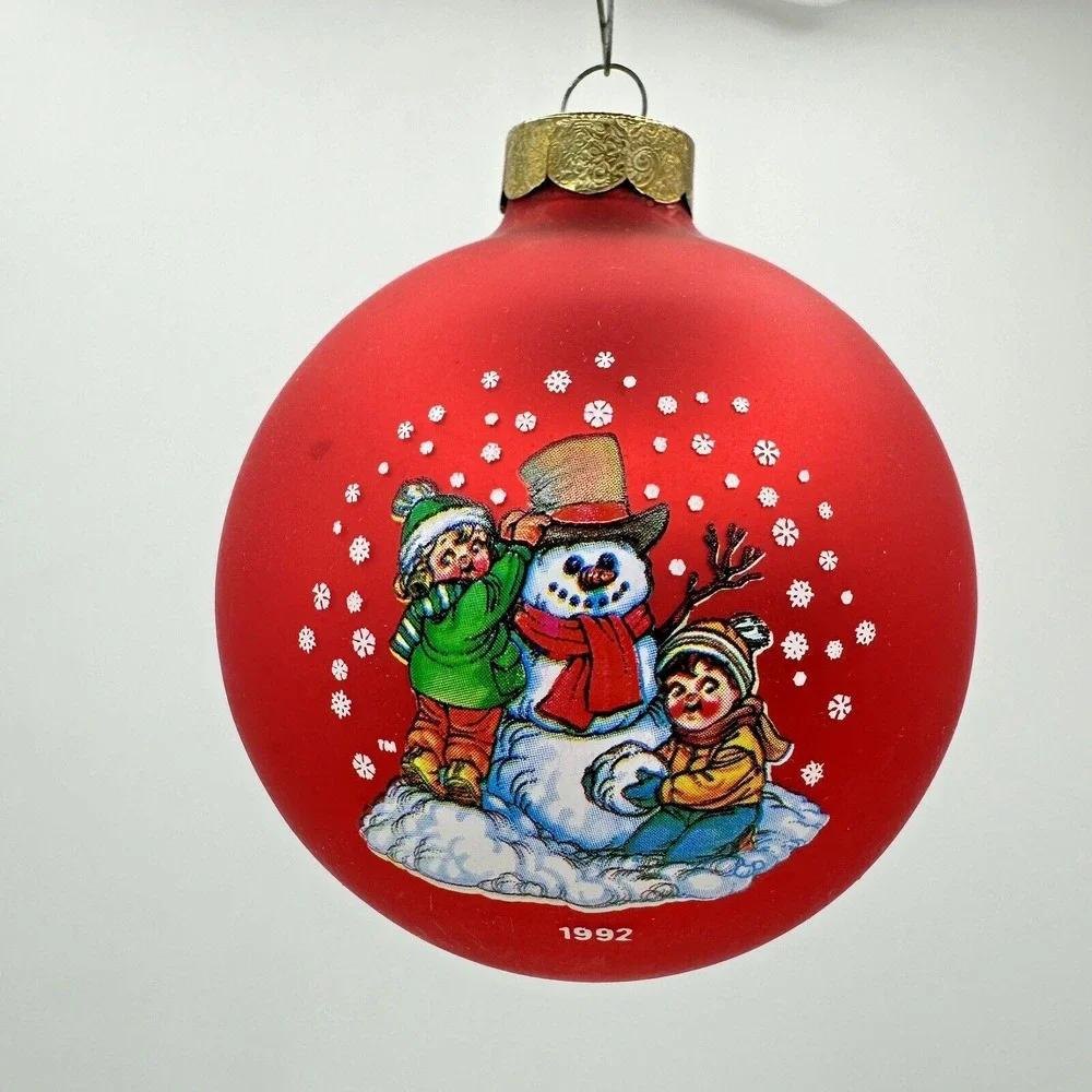 Campbell Kids Christmas Snowman Red Glass Ball Ornament 1992 Collector's Edition